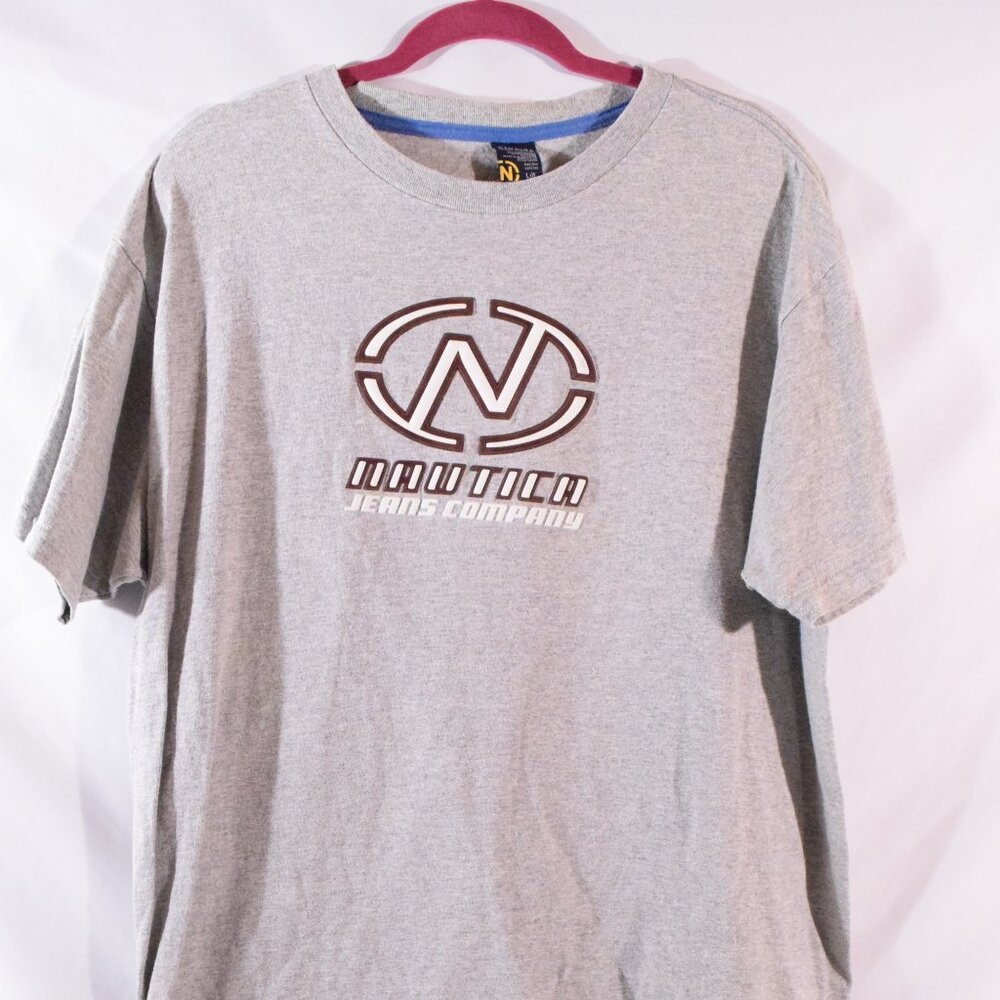 Vtg Nautica Company Shirt Men Large Gray Streetwear Hip Hop 90s Y2K Graphic Prin